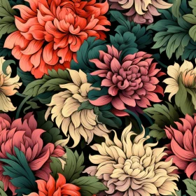 Dark Green Floral Pattern with Colorful Flowers