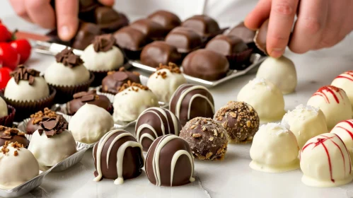 Delicious Chocolate Truffles on Marble Surface