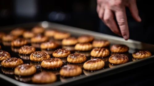 Delicious Golden Brown Cookies on Baking Sheet