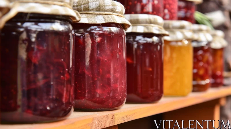 Delicious Jars of Jam on a Wooden Shelf | Still Life Photography AI Image