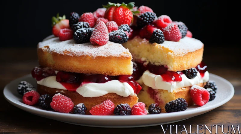 AI ART Delicious Sponge Cake with Fresh Berries