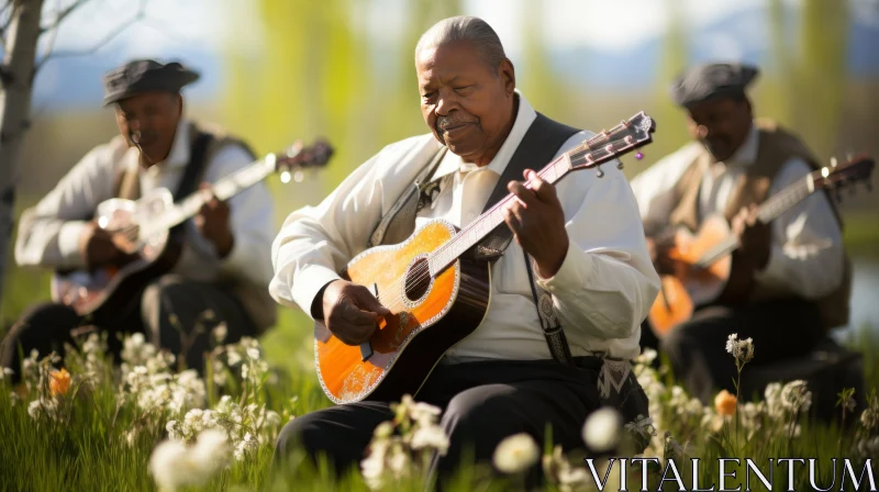 AI ART Elderly Men Playing Guitars in Nature - Traditional Essence