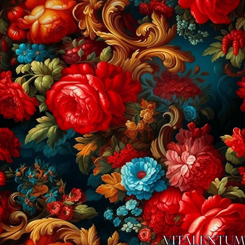 AI ART Floral Seamless Pattern with Red and Blue Flowers