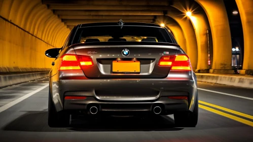 Gray BMW Car Driving Through Tunnel