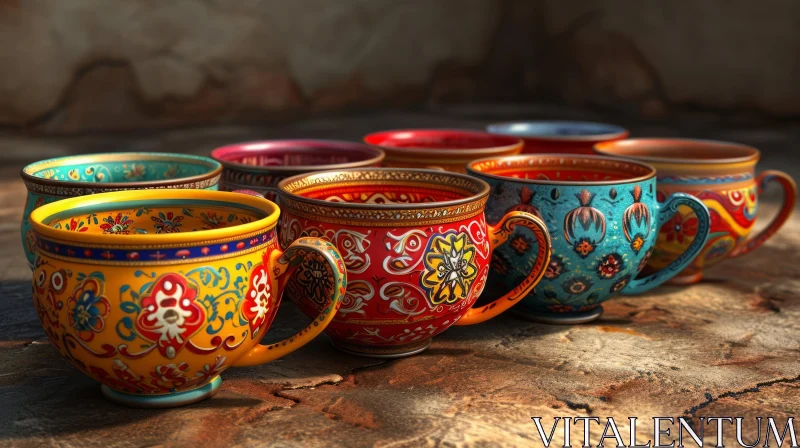 Intricate Floral Ceramic Cups | Colorful Designs AI Image