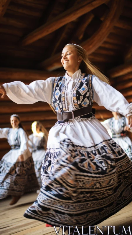 Joyful Dance in Traditional Attire: A Celebration of Cultural Heritage AI Image