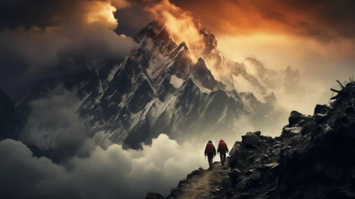Majestic Mountain View: Explorers on a Mountaintop