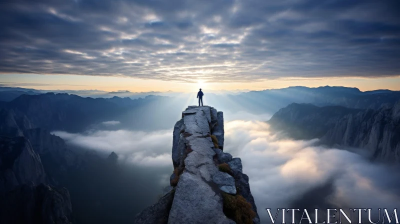 Man on Mountaintop - Majestic Mountain View AI Image