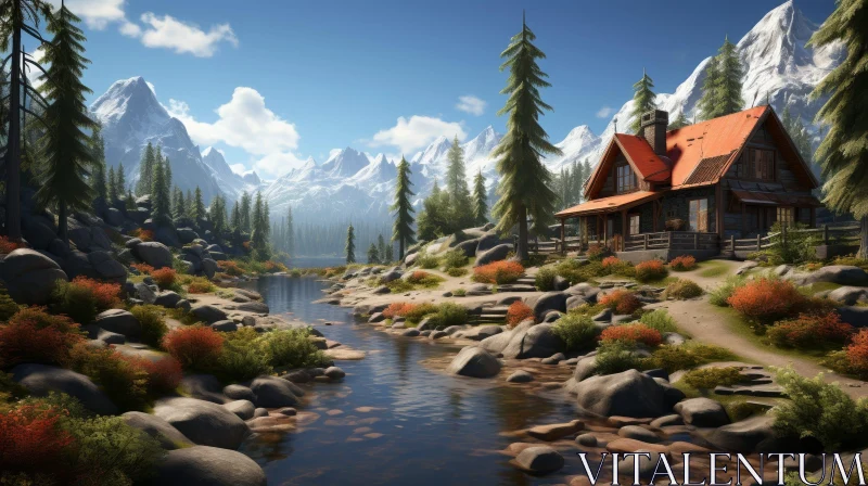 Mountain Valley Landscape with River and Forest