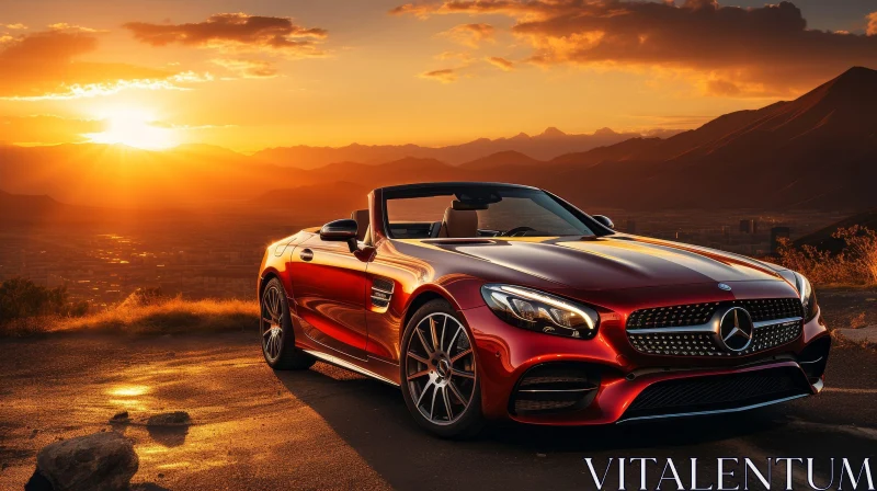 Red Mercedes-Benz SL550 Convertible in Mountain Sunset Scene AI Image