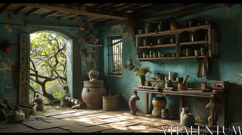 Rustic Kitchen in an Old House - Warm and Inviting Atmosphere AI Image