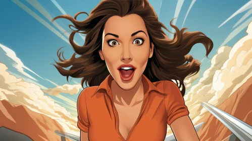 Surprised Woman Cartoon Drawing | Blue Sky Background