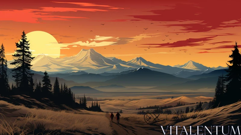 Tranquil Valley Landscape Painting with Mountain Range
