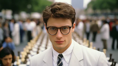 Young Man in White Suit Jacket Standing in Crowd