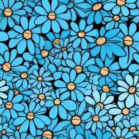 Blue Cartoon Chamomile Flowers Pattern