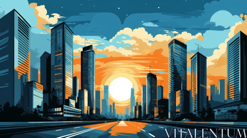 AI ART Cityscape Sunset Digital Painting