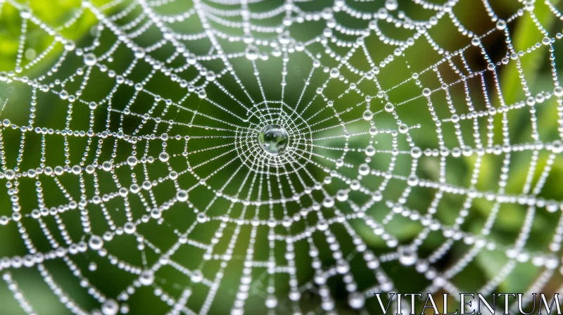 Close-up of Spider Web with Dew Drops | Symmetrical and Delicate AI Image