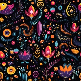 Colorful Floral Pattern on Dark Background