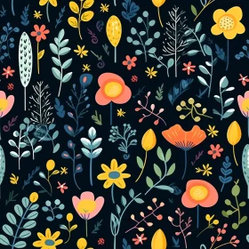 Colorful Floral Pattern on Dark Blue Background
