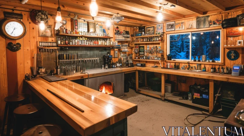 AI ART Cozy Bar with Wooden Interior | Rustic Ambiance