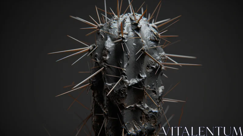 Dark Cactus 3D Rendering | Mysterious Thorns | Wet Black Leather AI Image