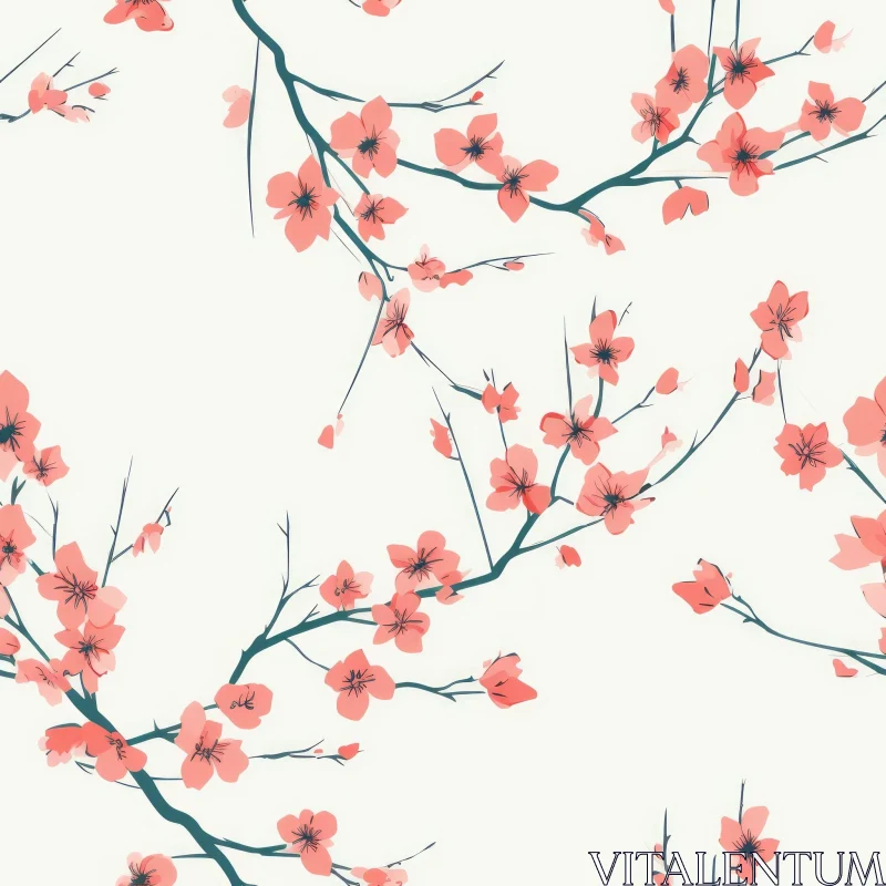Delicate Cherry Blossom Seamless Pattern AI Image
