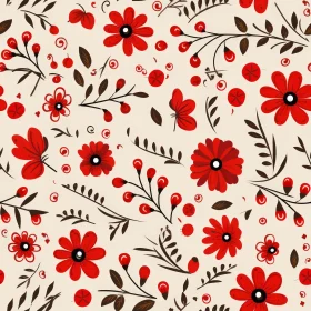 Elegant Floral Pattern with Red and Pink Flowers on Beige Background