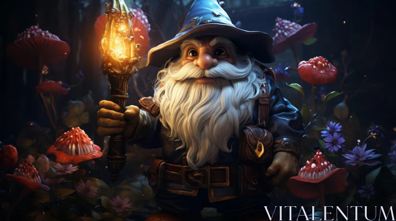 Enchanting Gnome Wizard in Dark Forest AI Image