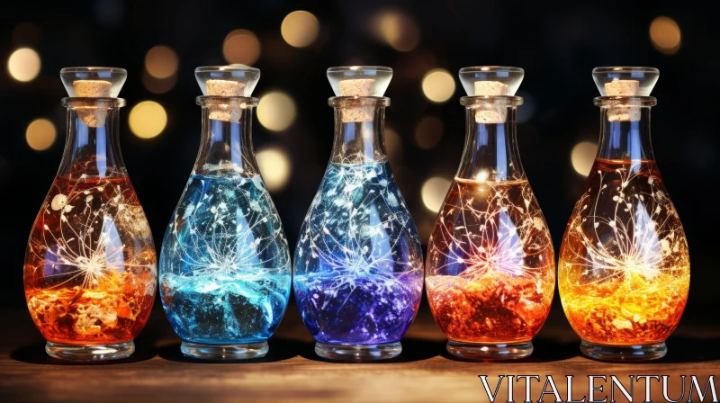 Enigmatic Glass Potion Bottles Still Life AI Image