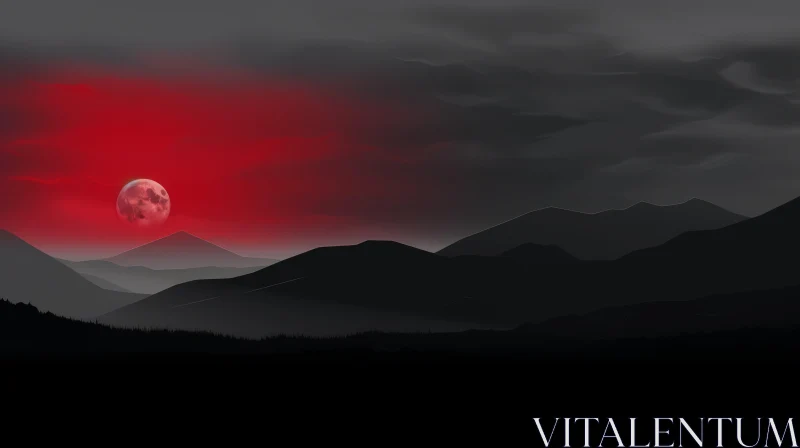 Enigmatic Red Moon Landscape AI Image
