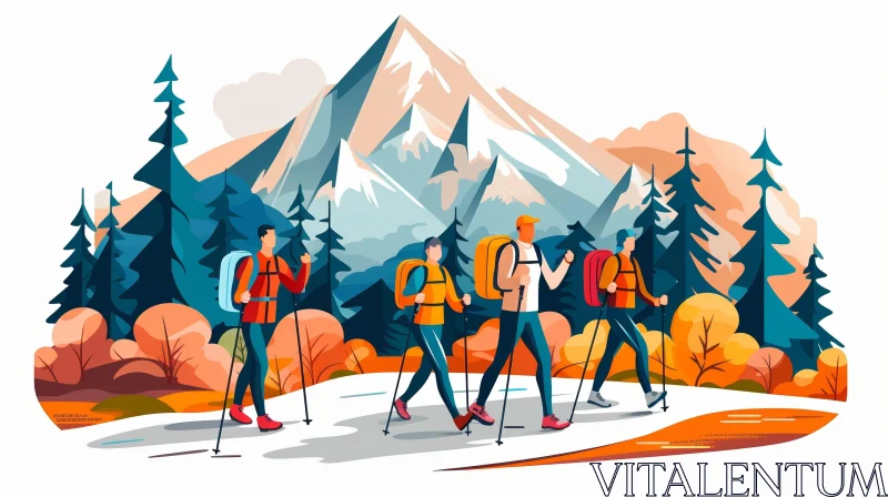 Mountain Hiking Adventure Illustration AI Image