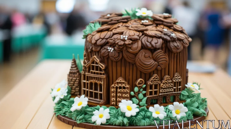 Nature-Inspired Artistic Chocolate Cake AI Image