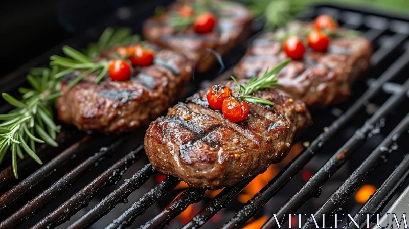 AI ART Perfectly Grilled Steak with Cherry Tomatoes and Rosemary