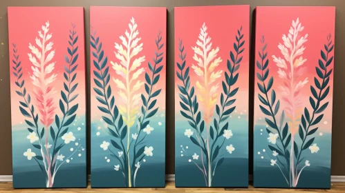 Pink and Teal Abstract Flower Paintings on Canvas