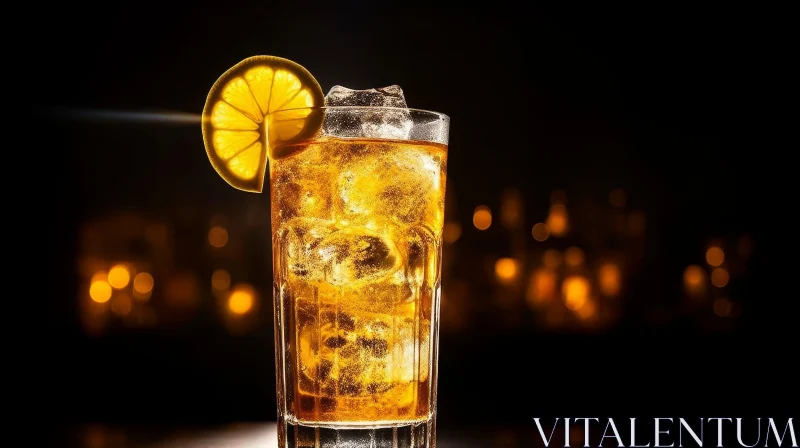 Refreshing Glass of Iced Tea with Lemon Slice on Bar Counter AI Image