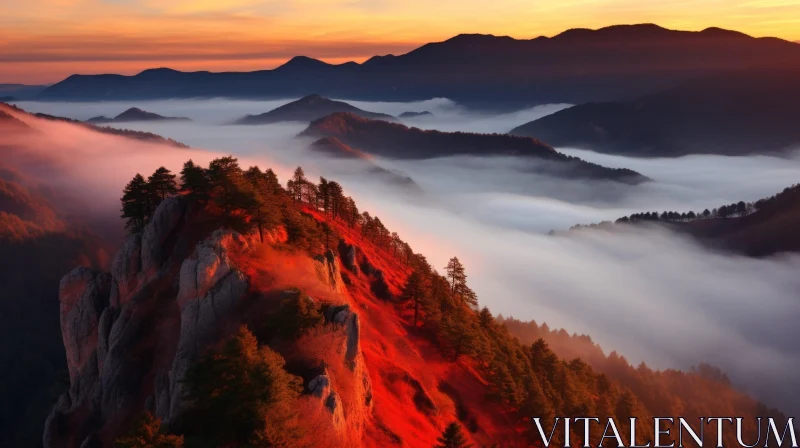 Serene Mountain Range Sunrise Landscape AI Image