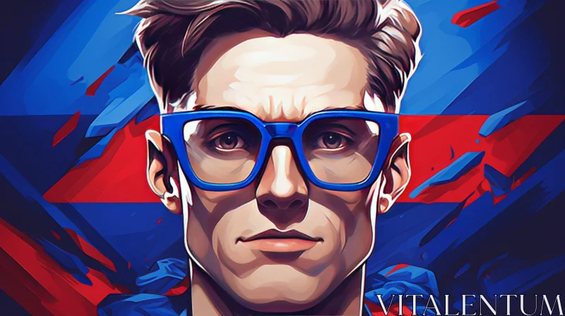 Serious Young Man Portrait in Blue Glasses AI Image