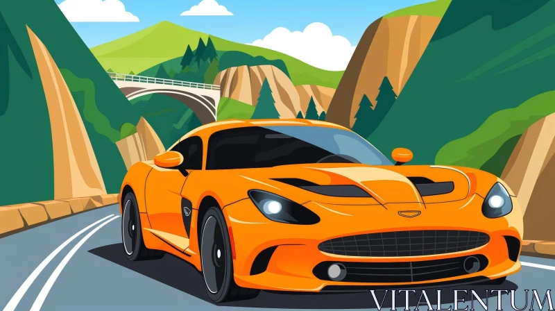 Speeding Sports Car in Mountain Gorge AI Image