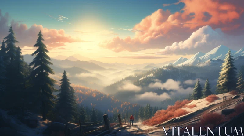 Tranquil Mountain Sunset Scene AI Image
