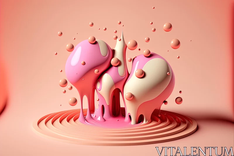 3D Splashes in a Pink and White Circle - Abstract Art Concept AI Image