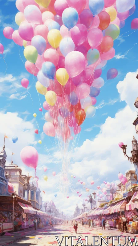 Anime Aesthetic Cityscape with Floating Balloons - Magical Girl Theme AI Image