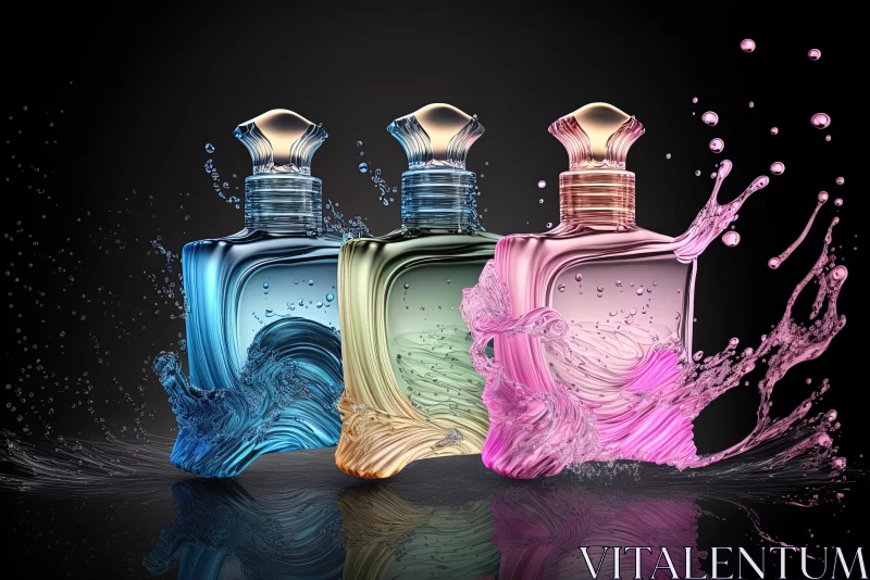 Captivating Perfume Bottles with Splashed Water on a Dark Background AI Image