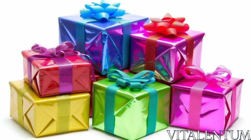 Colorful Festive Gift Stack - Celebratory Present Display AI Image