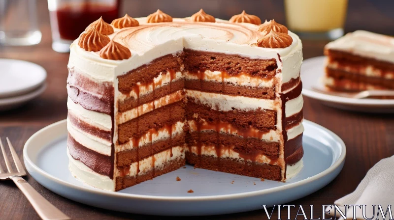 Decadent Three-Layer Chocolate Cake with White Frosting AI Image
