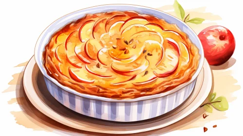 Delicious Apple Pie Watercolor Painting