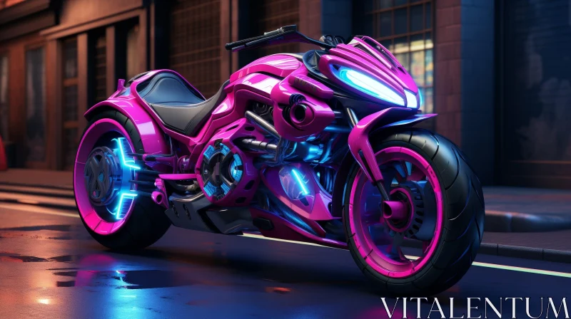 Futuristic Pink and Black Motorcycle in City at Night AI Image