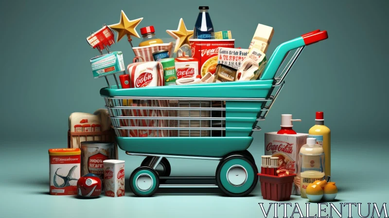 Groceries Shopping Cart 3D Illustration AI Image