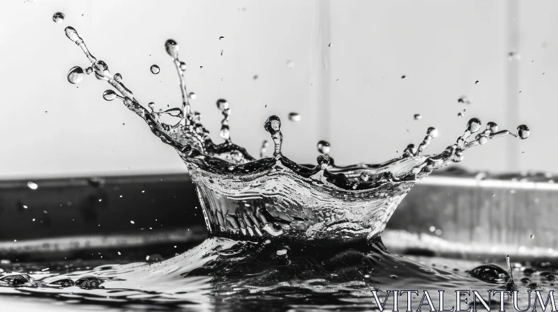 Intricate Black and White Water Splash: A Captivating Photograph AI Image