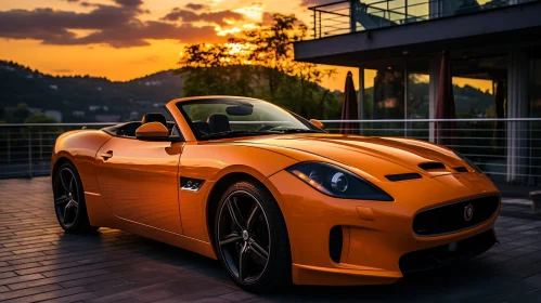 Luxury Sunset: Orange Jaguar F-Type Convertible at Dusk