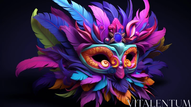 AI ART Mardi Gras Mask 3D Rendering with Feathers and Jewel